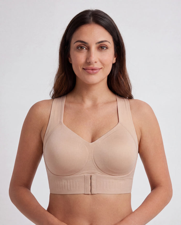 LEISHAPE Cross-Back Posture Bra - Nude worn