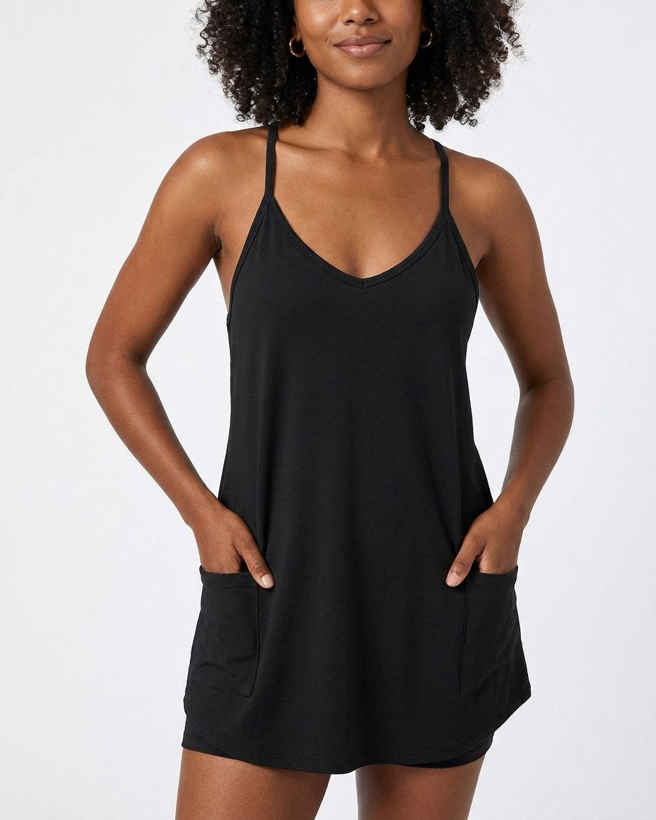 2-in-1 Lounge Romper Dress-black-a