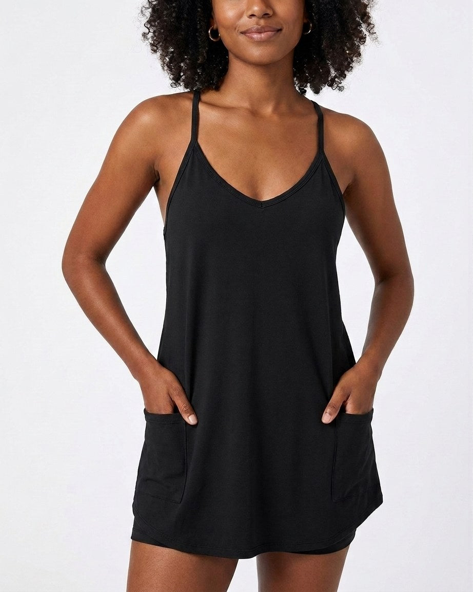 2-in-1 Lounge Romper Dress-black-b