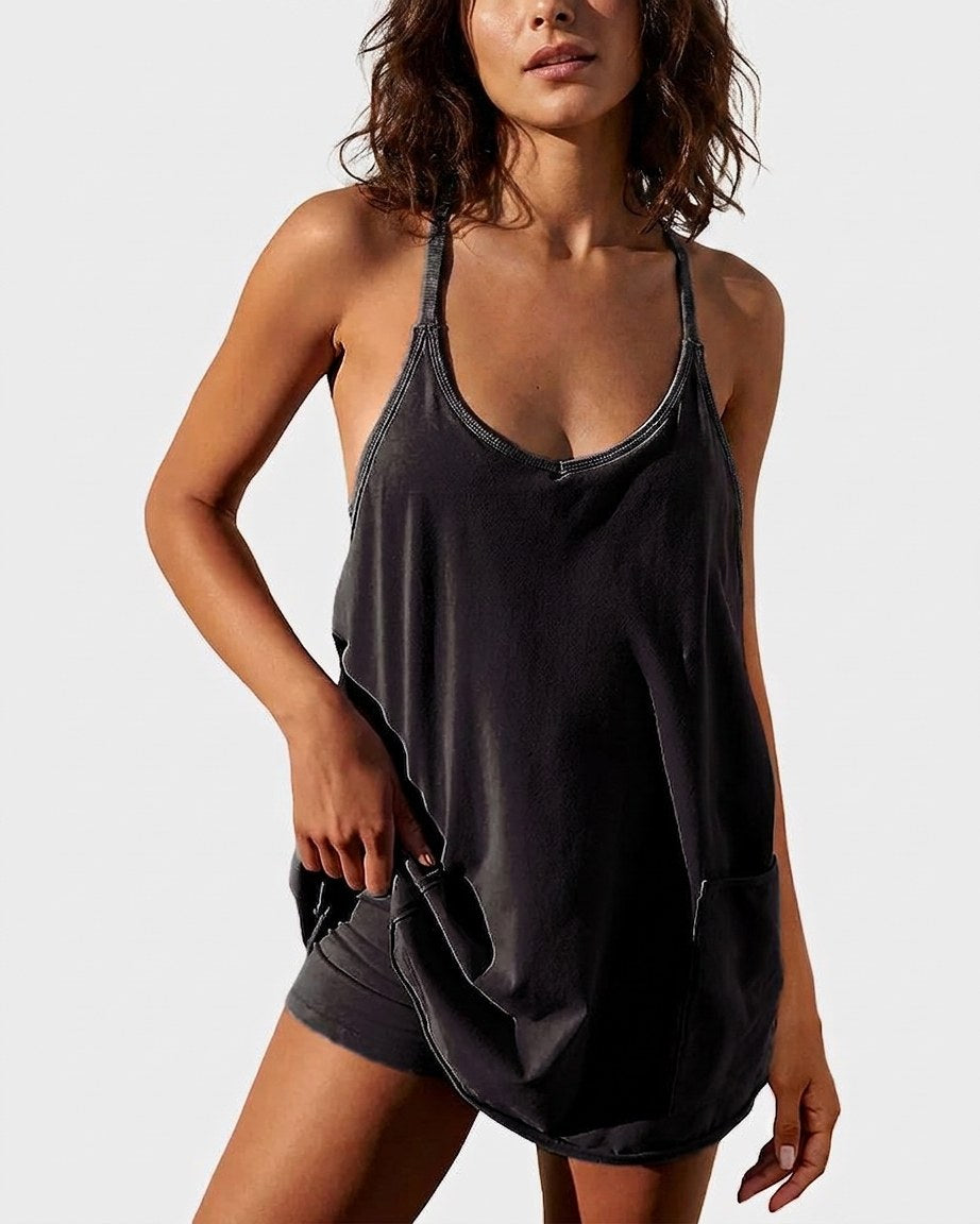 2-in-1 Lounge Romper Dress-dark grey