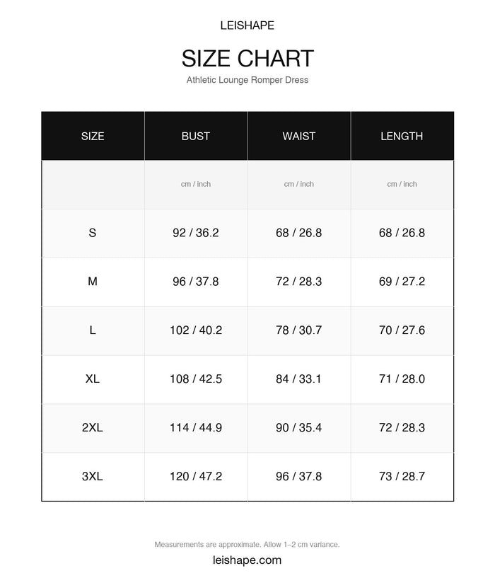 Athletic Lounge Romper Dress - Leishape Size Chart